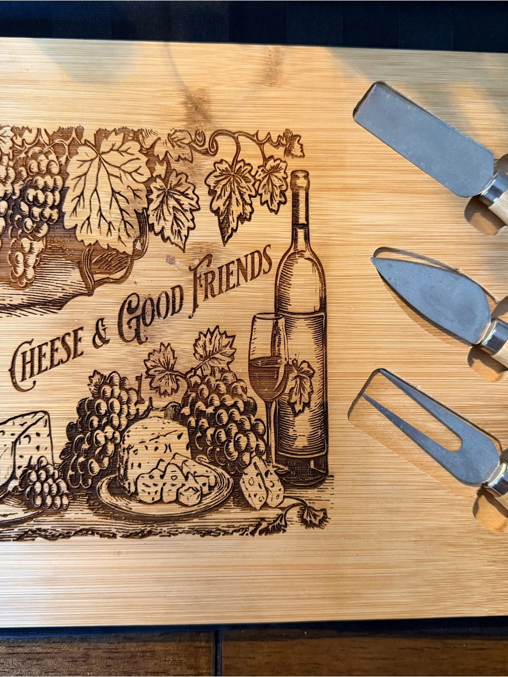 Engraved Bamboo Cheese & Wine Serving Board with Tools